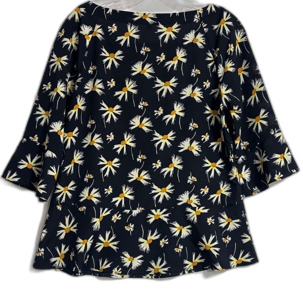 Banana Republic Navy Blue Daisy Floral Peplum Blouse 3/4 Sleeve Spring Casual Sm - Picture 2 of 12